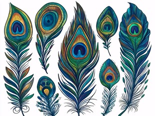 绚丽孔雀羽毛插画图案