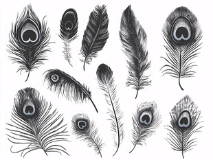黑白孔雀羽毛插画