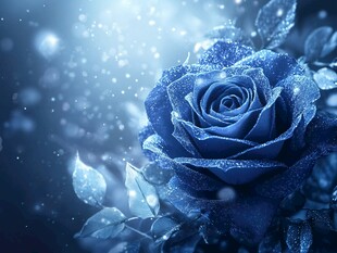 梦幻蓝玫瑰 晶莹水珠相伴