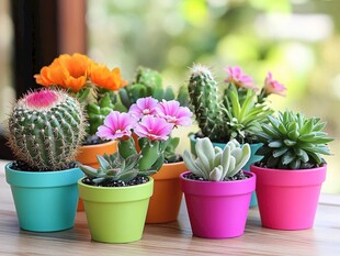 多彩盆栽仙人掌与多肉植物