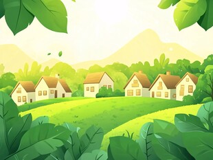 田园乡村风景插画