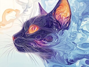 梦幻炫彩猫咪侧脸图