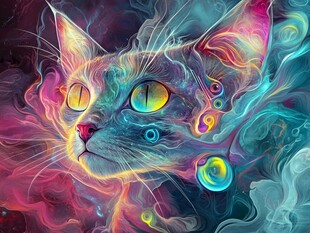 梦幻炫彩猫咪艺术插画