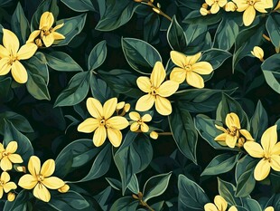 黄色花卉绿叶图案背景
