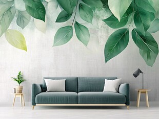 清新绿叶背景的简约客厅
