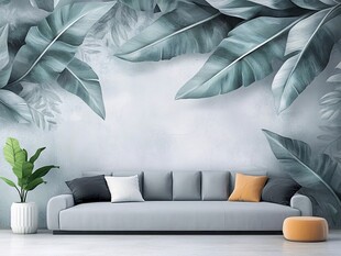 绿植墙面下的简约沙发场景