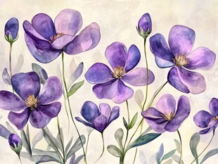 紫色花卉水彩画艺术图景
