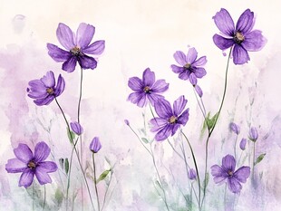 紫色水彩花卉浪漫插画