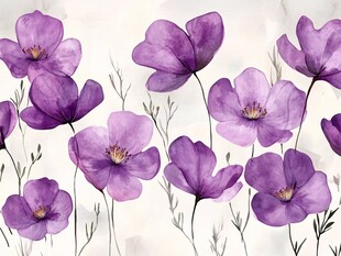 紫色花卉水彩清新图案