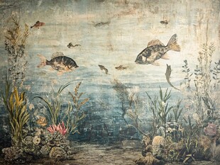 复古风海底鱼群壁画景观