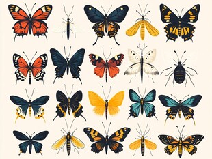 多彩蝴蝶昆虫插画集合