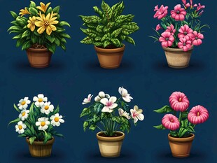 盆栽花卉组合插画