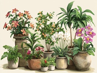 多样盆栽装点室内绿意