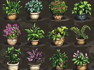 多彩盆栽植物集合展示