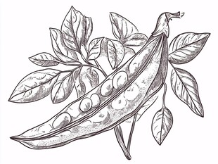 手绘豌豆荚与叶片图案