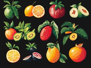 多彩手绘水果集合展示