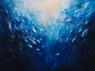 深海鱼群的梦幻光影世界