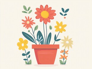 花盆中的多彩花卉插画