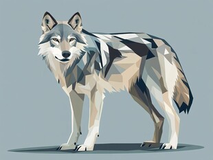 几何风格站立灰狼插画