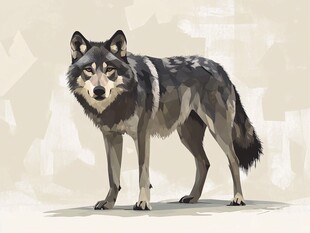 站立的黑灰毛色野狼插画