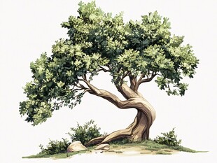 弯曲造型的苍劲树木