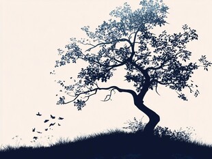 孤树飞鸟绘就自然剪影