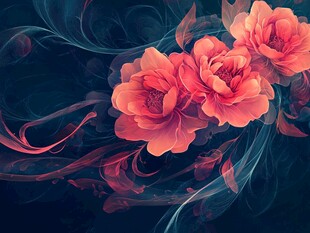 梦幻花卉与灵动烟雾之景