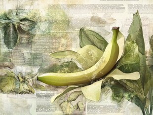 复古风香蕉与植物插画