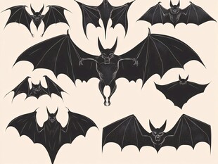 飞翔的暗黑系蝙蝠插画