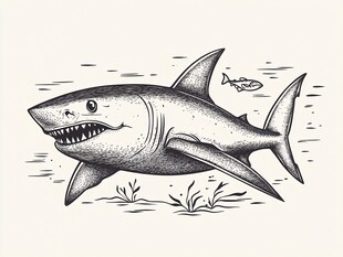 鲨鱼插画 海洋中的霸气掠食者