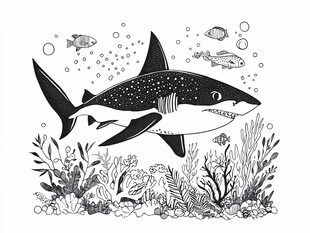 黑白鲨鱼畅游海底世界