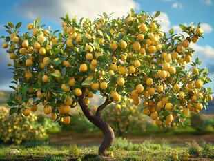 硕果累累的金黄柠檬树