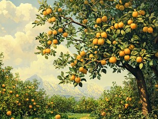 硕果累累的橙树田园风光