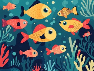 畅游海底的多彩小鱼