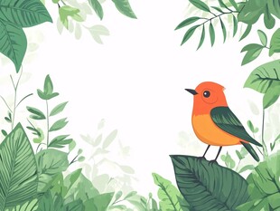 绿叶间的橙鸟