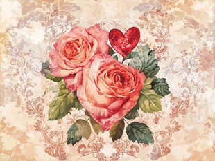 复古风玫瑰爱心花卉图案