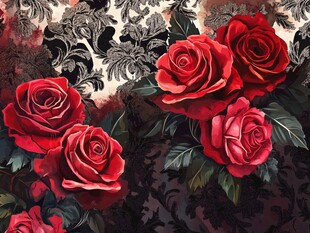 红玫瑰与复古花纹图案