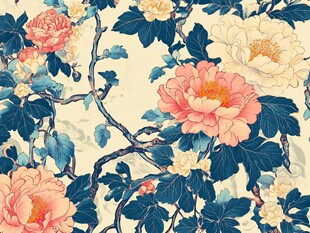 中式牡丹花卉图案设计