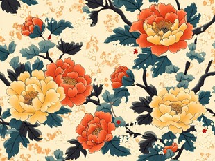 中式牡丹花卉复古图案