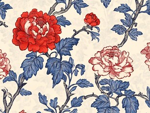 中式牡丹花卉图案纹样