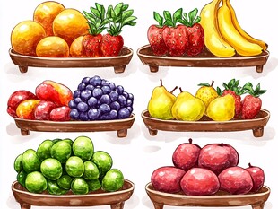 多彩水果拼盘插画
