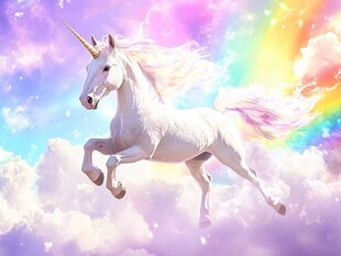 梦幻独角兽翱翔于彩云间