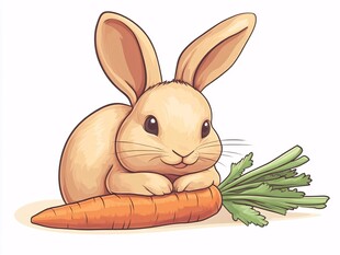 可爱兔子依偎胡萝卜
