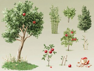 苹果树及其他植物元素集合