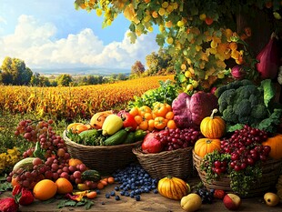秋日丰收的多彩果蔬盛宴