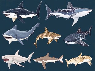 多样鲨鱼插画集合