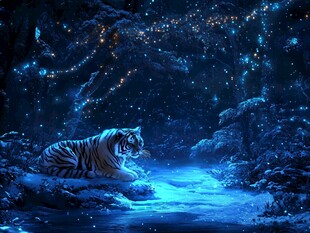梦幻夜林中的白虎