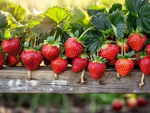 木架上的鲜红饱满草莓