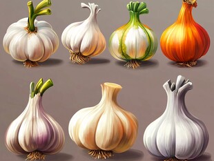 多样蒜类洋葱插画展示