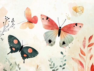 水彩风蝴蝶与花草插画